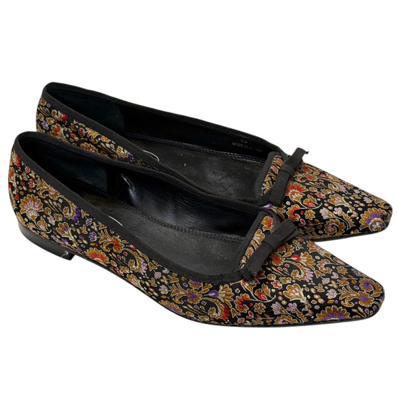 Talbots Shoes - Vintage Talbots Brocade Flats Slip On Benji Colorful Floral Bow Retro Size 6B
